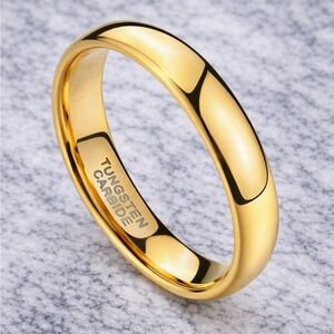 4mm 24K Gold Plated Tungsten Wedding Band Ring High Polish Dome Unisex Chunky